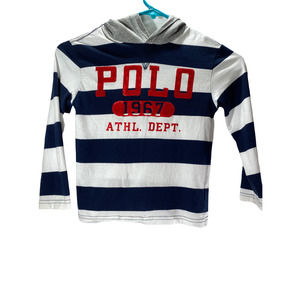 Polo Boys Size 5 Long Sleeve Logo Front Striped Hoodie
